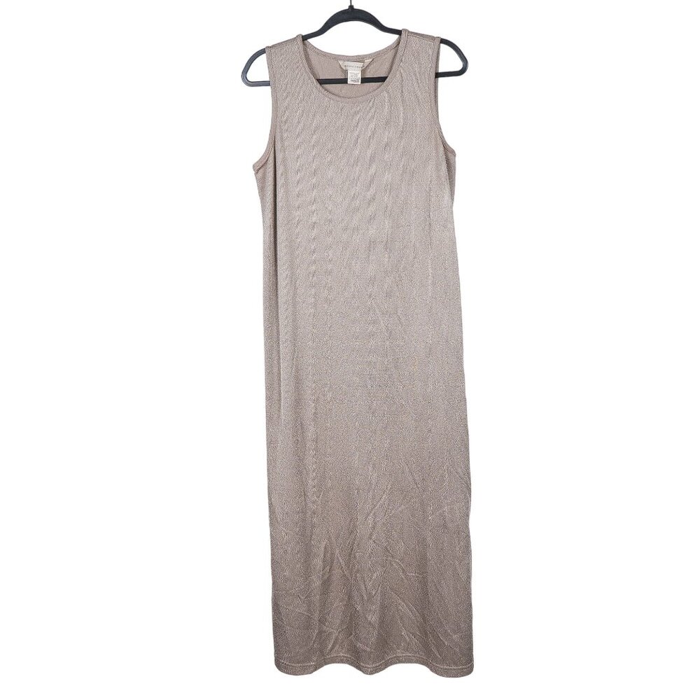 Melrose Studio Gold Dress M Womens Sleeveless Metallic Long Maxi Stretch Mexico
